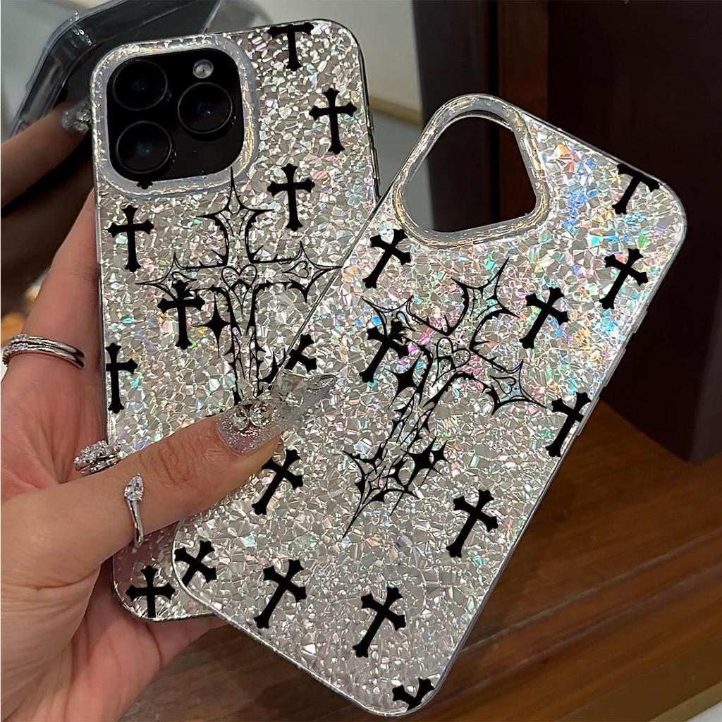Acrylic Back TPU Bumper for iphone 11 14 15 XR 16 Plus 12 17 Pro 13 XS Max 18 Pro Max Air Black - White Cross Pattern hone Case Shockproof Cover