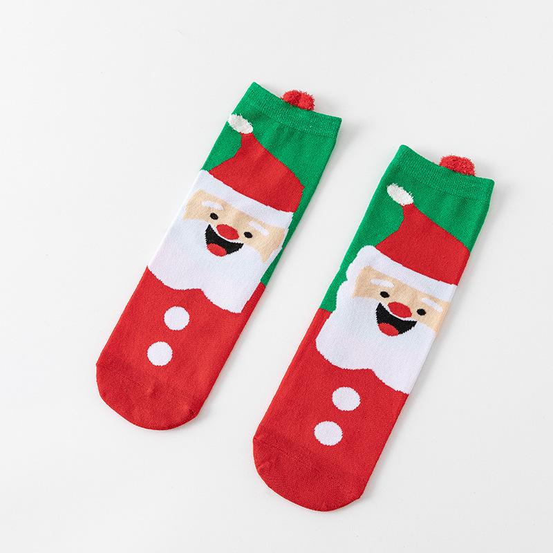 Cute Elk Cartoon Socks with 3D Ears – Red, Cotton for Autumn & Winter, Japanese Style, Perfect for Christmas