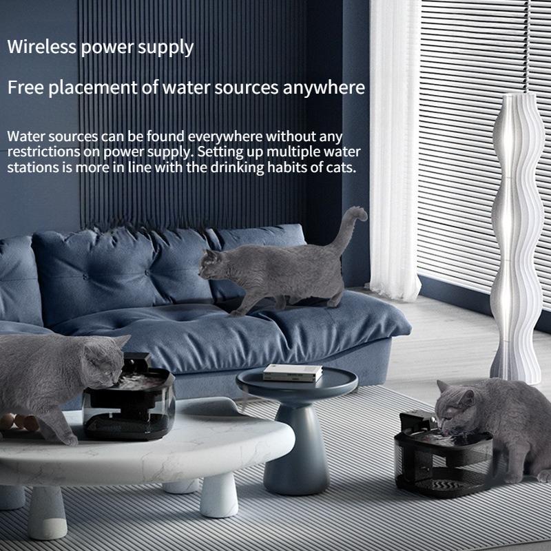 3.2L Wireless Cat Automatic Water Dispenser with Charging Cycle, Flowing Water, Pet Automatic Dog Water Dispenser