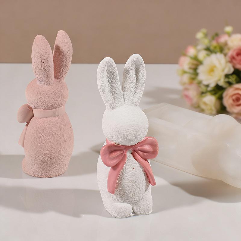 Long-Eared Rabbit Mold Flexible Resin Silicone Mold Bow Rabbit Candle Mold  For Diy Crafts Molds For Aromatherapy Candle