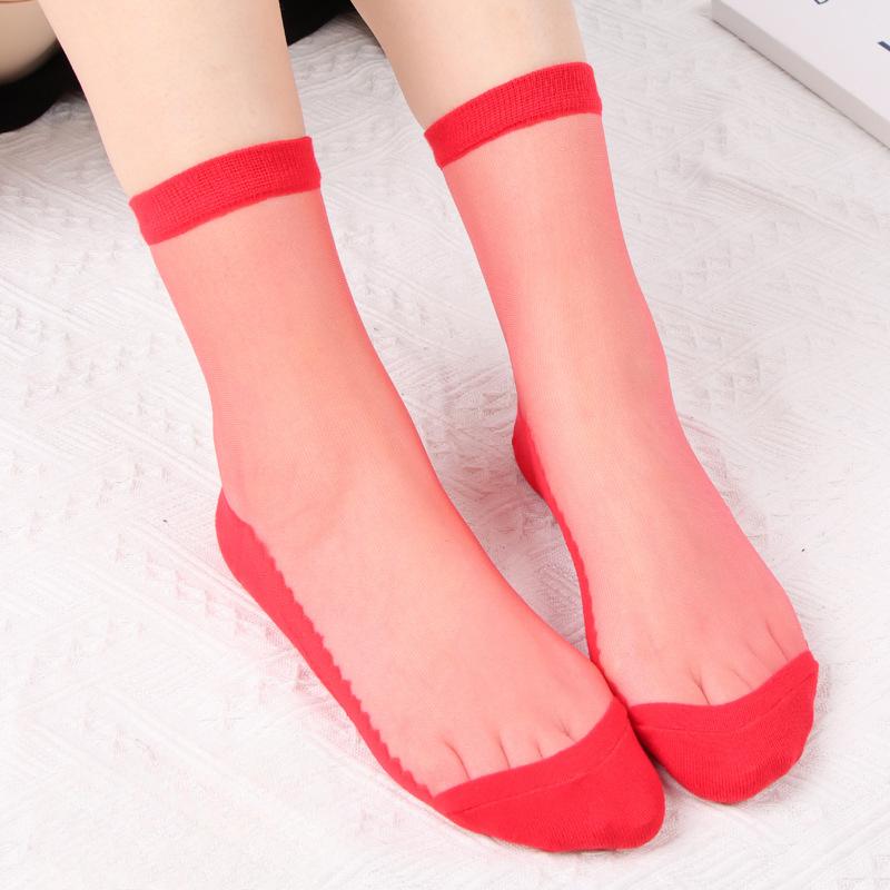 Female Summer New Pure Color Simple Breathable Crystal Stockings