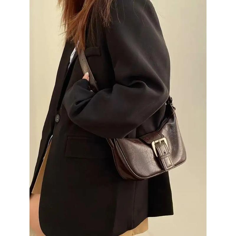Maillard Solid Color PU Leather Women's Shoulder Bags Simple Versatile Ladies Underarm Bags Retro Casual Female Messenger Bag