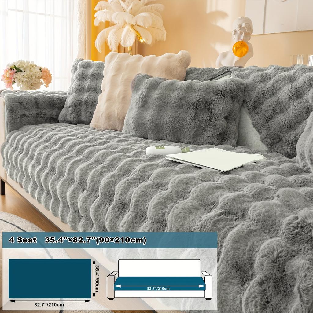 1pc Imitation Rabbit Plush Sofa Cushion, Fuzzy Non Slip Sofa Slipcover, Furniture Protector, For Bedroom Office Living Room Decor