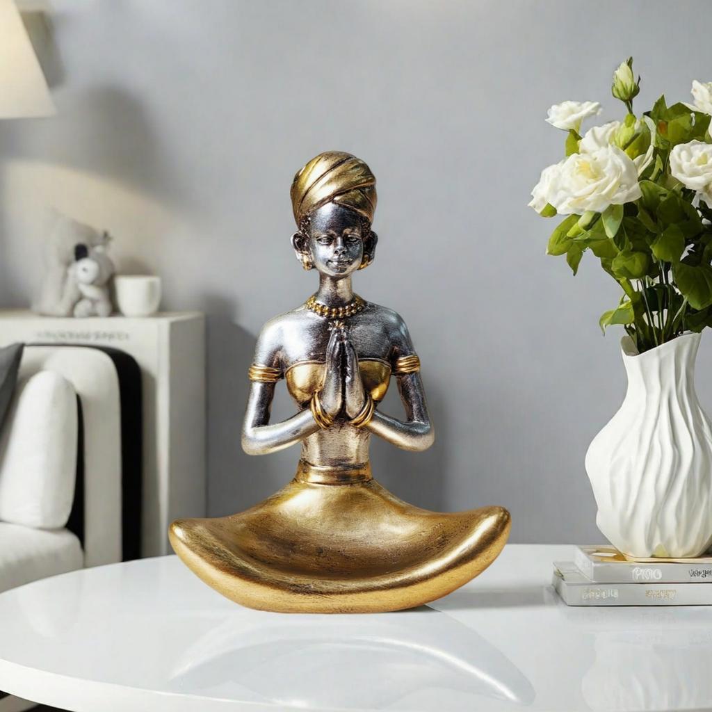 Figurines Créatives de Fille de Yoga Art Abstrait Figurines en Résine Statue Femmes Noires Africaines Sculpture Décoration Intérieure Moderne pour la Maison