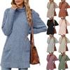 Women's Mock Neck Long Sleeve Tunic Top Loose Fit Solid Color Ribbed Knit Casual Pocket Blouse