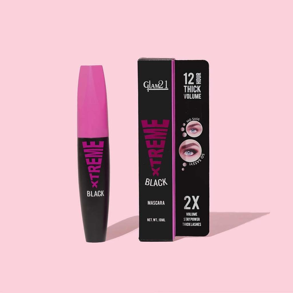 Glam21 Xtreme Black Mascara - Waterproof Volumizing & Lengthening Formula for Up to 12-Hour Stay - 10ml