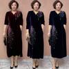 High-end Autumn Winter Retro Women's Velvet Plus-Size Dress V-neck Rhinestone Loose Long A-Line Casual Dress