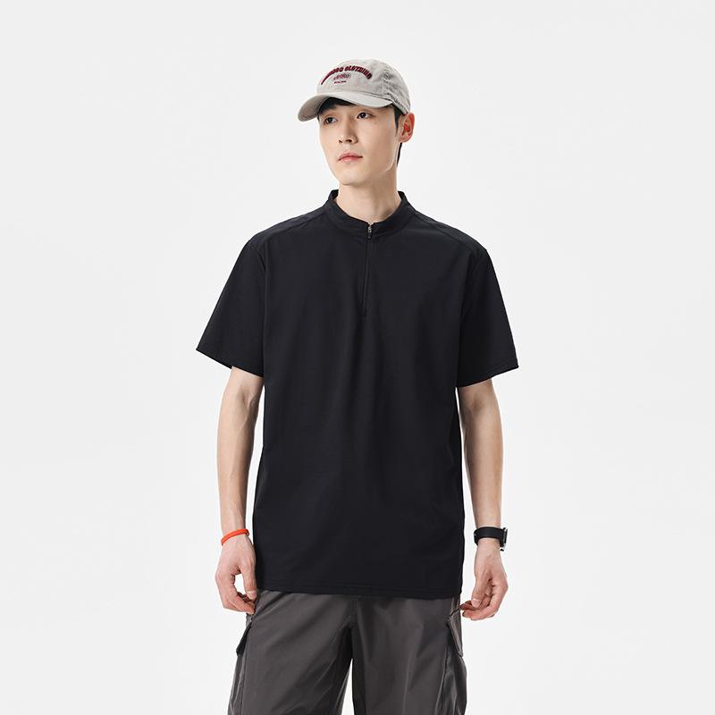 Stand-up Collar Half-Zip Short-Sleeve T-Shirt Summer Solid-Color Outdoor Sports Cooling Fashion Brand Top