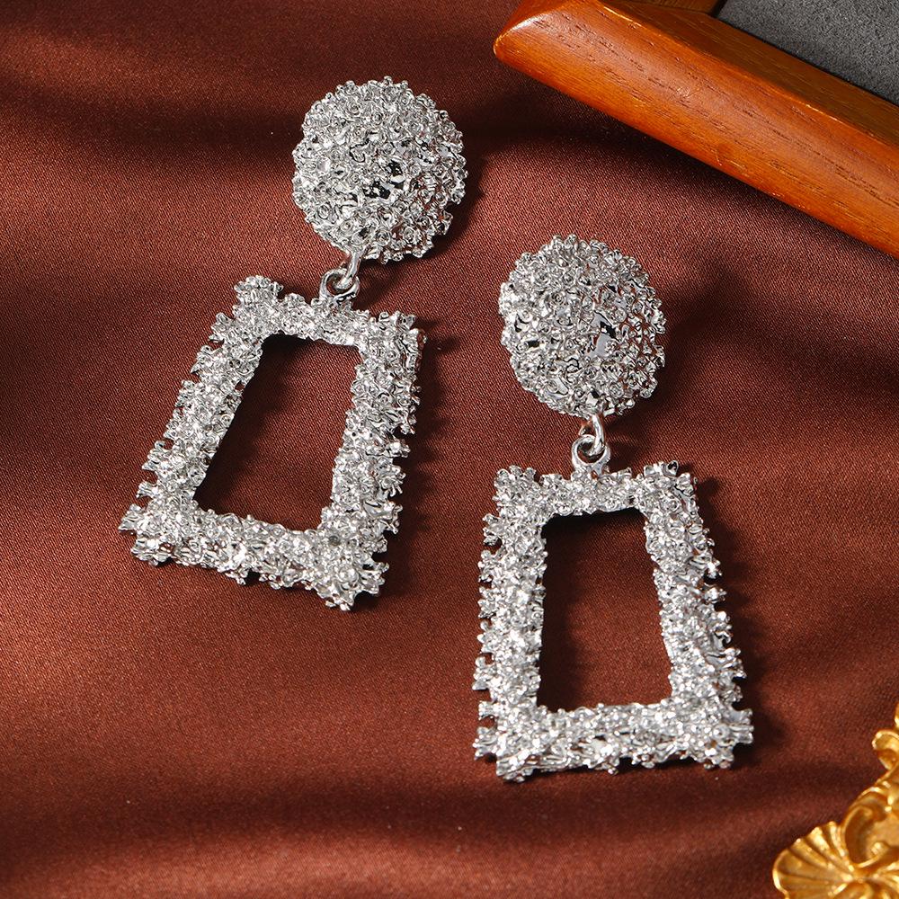 Retro Metallic Geometric Alloy Earrings: Bold, Creative Design for Women