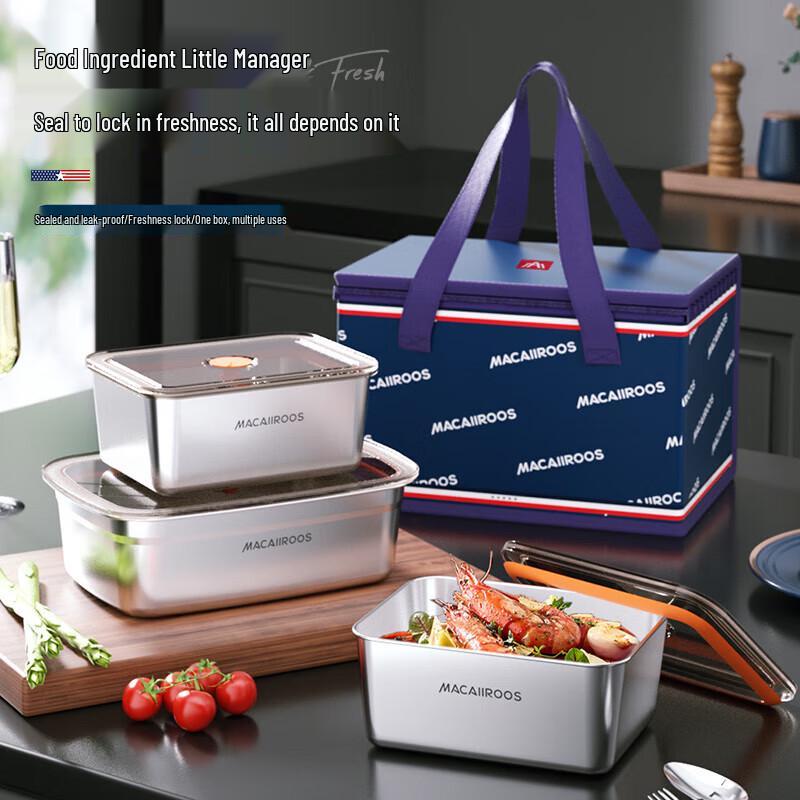Macaiiroos 3-Piece Stainless Steel Food Storage Container Set