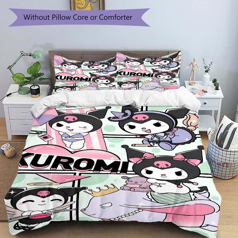 3pcs Fantasy Kuromi's Cute Adventures Printed Bedding Set, Soft and Comfortable Quilt Cover for Bedroom, Guest Room (Not Included).S019
