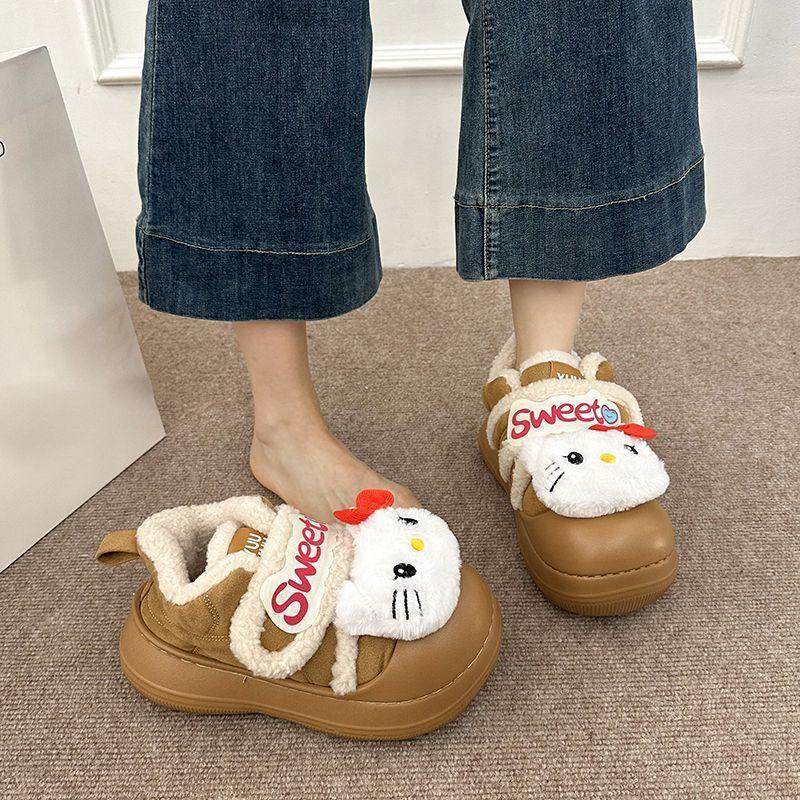 Cute cartoon kitten thick-soled cotton shoes for women, anti-skid bag head cotton shoes for women