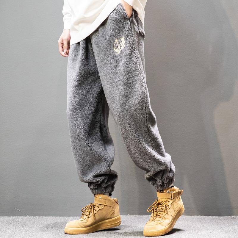 

Осінньо-зимові чоловічі спортивні штани з флісу ягняти великого розміру Y2k Vintage Coffee Streetwear Модний чоловічий одяг Нові повсякденні теплі штани сірий колір