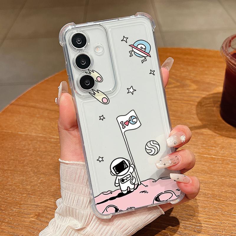 Cartoon Astronaut Print Phone Case For Samsung Galaxy A57 A37 A17 A56 A16 A55 A36 A26 A15 A35 A54 A53 Clear Shockproof TPU Cover