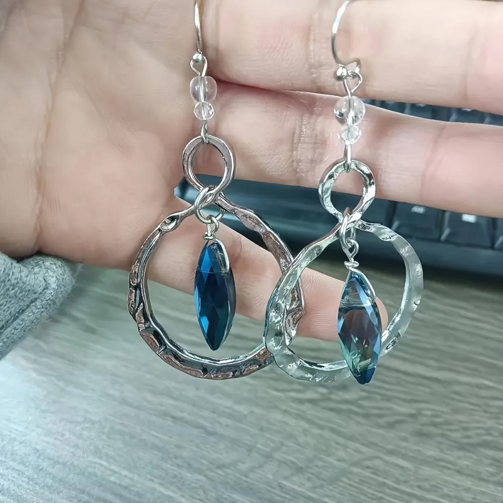 1 Pair Vintage Hammered Coiled Moonstone Dangle Earrings, Alloy Eardrop