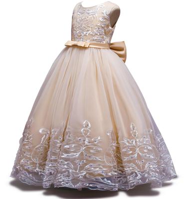 Sleeveless Formal Flower Girl Champagne [Kayiyasu] Children's Dress, Recital, Girls, Kids, Piano, Dress, Tulle, Dress, Embroidery, Junior, Long,
