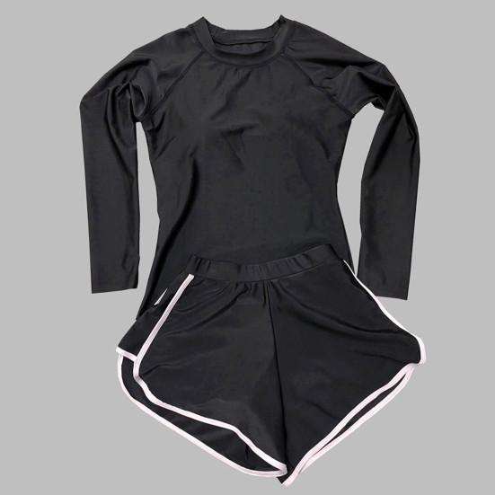 2 Pcs/Set Unisex Swimsuit Quick-drying Breathable Soft Leaf Print O Neck Long Sleeves Wetsuit Pockets Couple Surfing Clothes Diving Bathing Suit