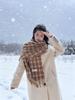 Korean retro plaid scarf women's plaid imitation cashmere warm fringed shawl autumn and winter college style versatile scarf