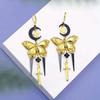 Retro Exaggerated Black Moon Gold Color Butterfly Star Sword-shaped Tassel Pendant Earrings for Women Exquisite Charm Jewelry