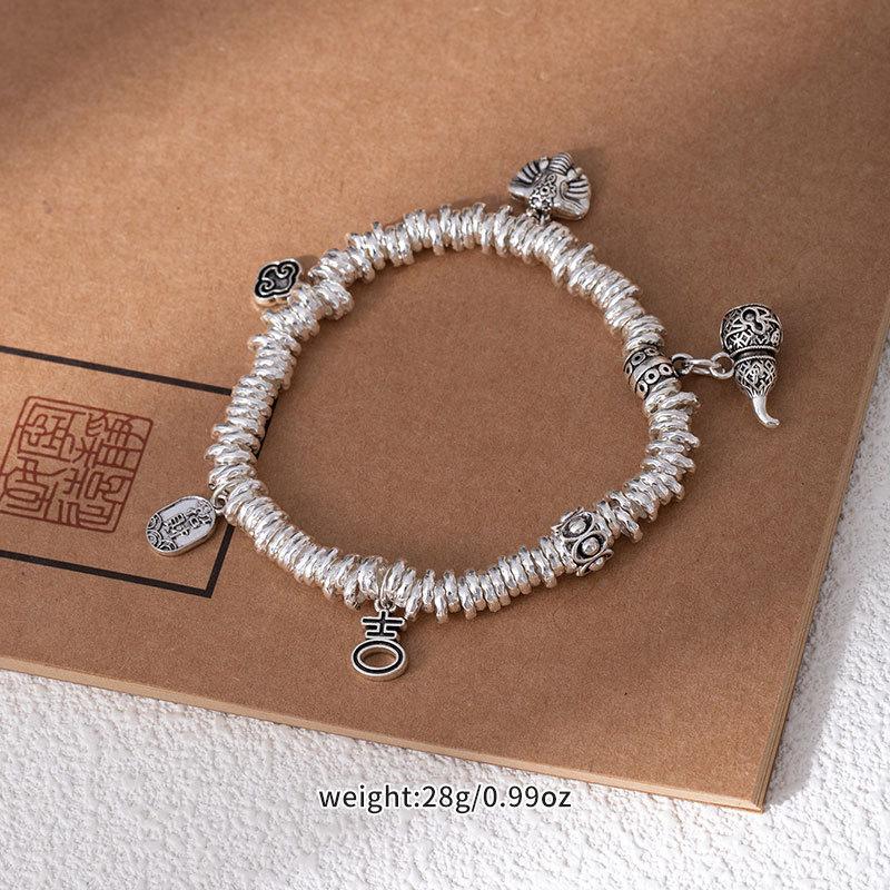 Coiled Broken Silver Bracelet, Gold-Swallowing Beast Handmade Braided Rope Bracelet, Adjustable Safety Hand Rope Lucky Jewelry