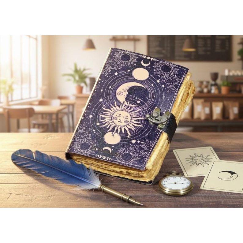 Celestial Sun & Moon Leather Journal with Lock: Wiccan Book of Shadows