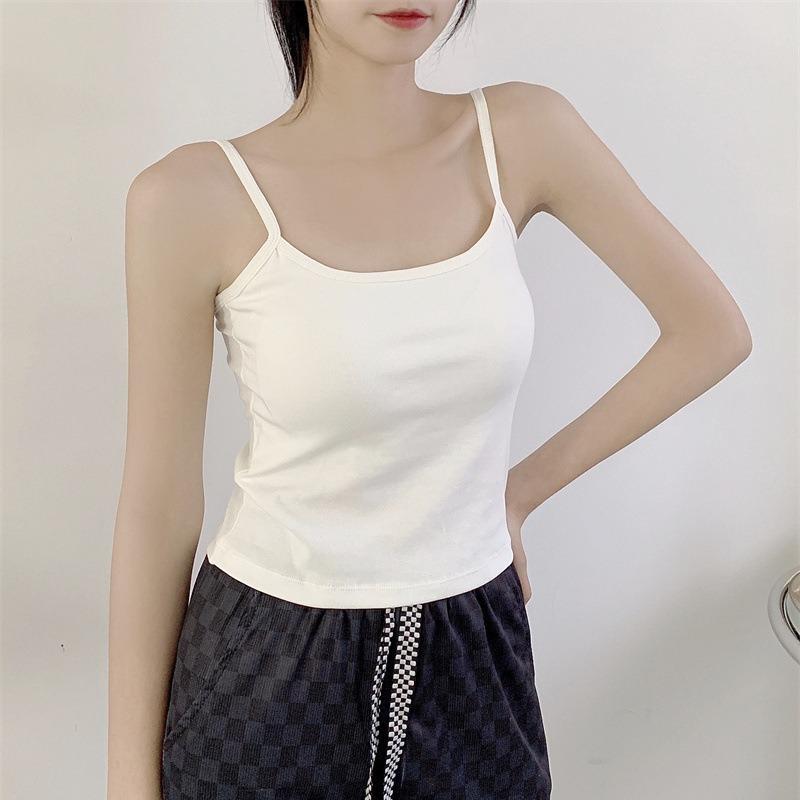 Women's Tank Top with Chest Cushion Beautiful Back Vest Chest Wrapped Solid Color Short Top