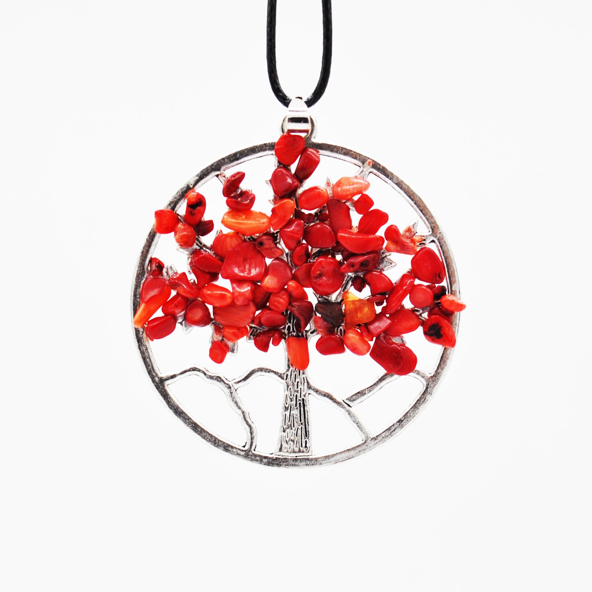 Natural Crushed Stone Tree Of Life Alloy Fortune Tree Necklace N156