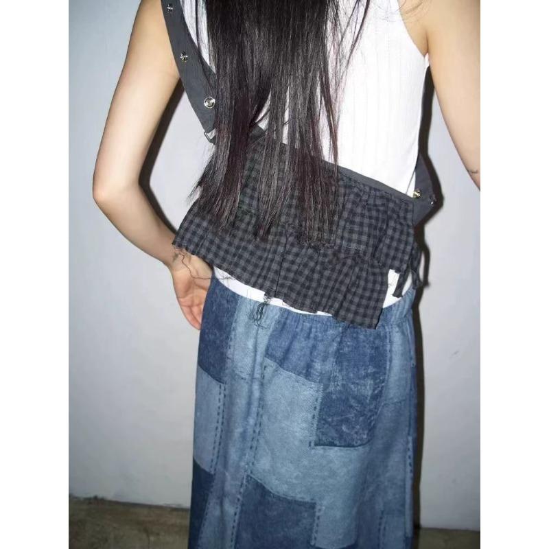 

Excluye Street Ancient Japanese Plaid Ruffle Belt Double Zipper Shoulder Bag Waist Bag Plaid Satchel