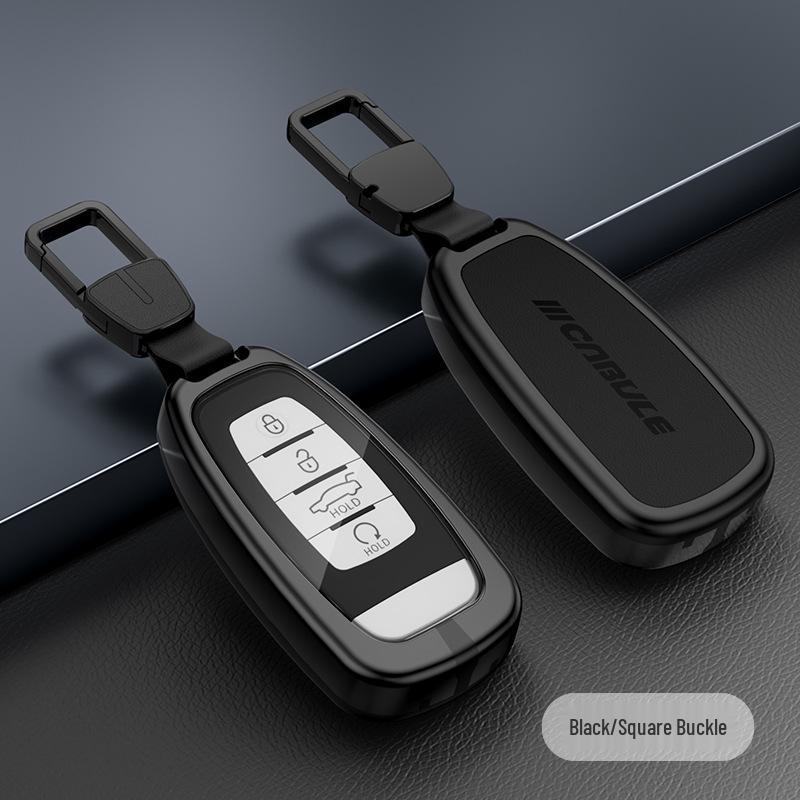 Compatible Hongqi H5 Key Case: Alloy Leather Patchwork Cover with Buckle