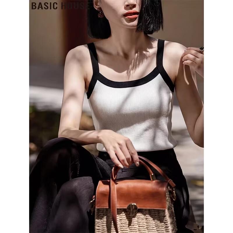 Базовый женский вязаный топ-майка Basic House с цветовыми блоками One Size