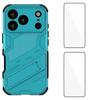 For iPhone 17 Pro Max Case with 2Pcs Tempered Glass WANLONFENG KK Series PC TPU Phone Cover Kickstand Precise Cutouts