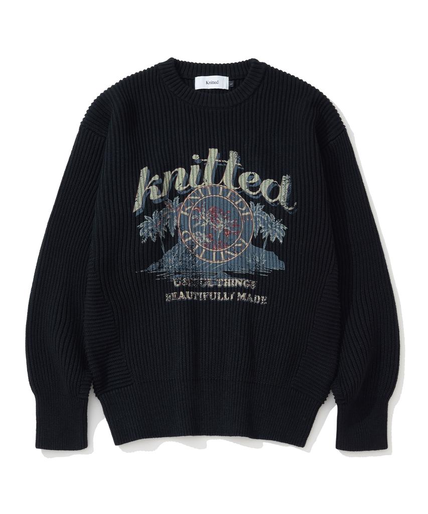 KNITTED Vintage Palm Tree Minimal Round Knit Black
