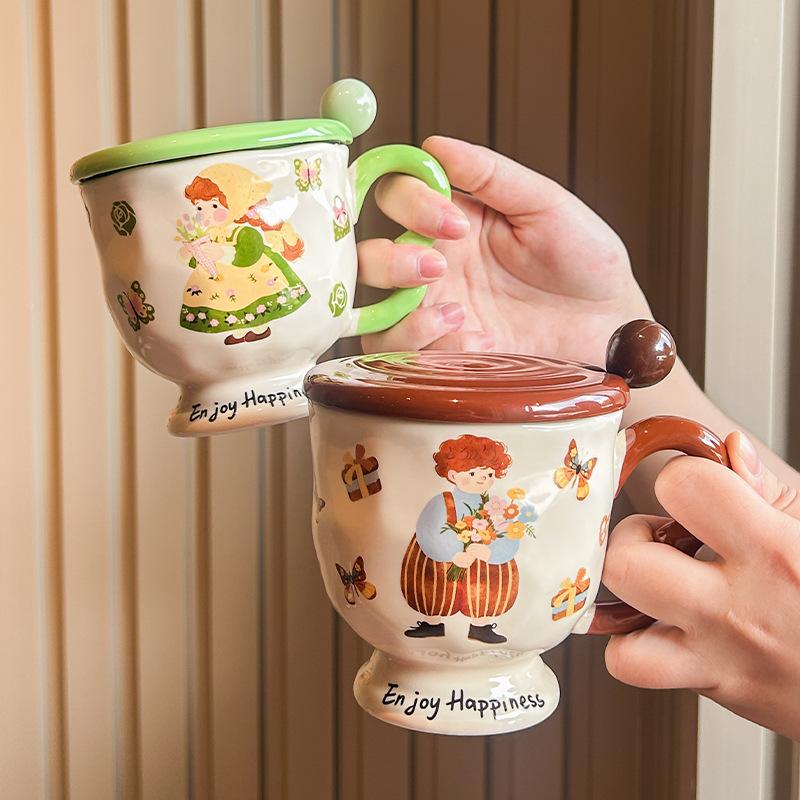 Geburtstagsgeschenke für Mädchen, niedliche Retro-Keramiktassen mit Deckel, Wassergläser, Freundinnen und Freunde, Geschenkboxen.