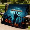 1pc Halloween Graveyard Scene Throw Blanket Polyester Fiber, Lightweight Flannel, Soft & Warm, All Season Use for Outdoor, Camping Digital Print