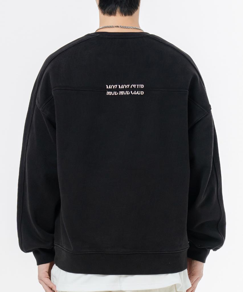 MOZMOZ Heavy Weight Pigment Back Embroidery Cutout Oversized Sweatshirt Black