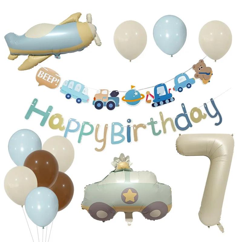 Polizeiautos Flugzeuge Luftballons Zahlen Ballon Geburtstagsfeier Dekoration Junge Mädchen Erwachsener Frau Mann Partydekorationen Abschluss set beige