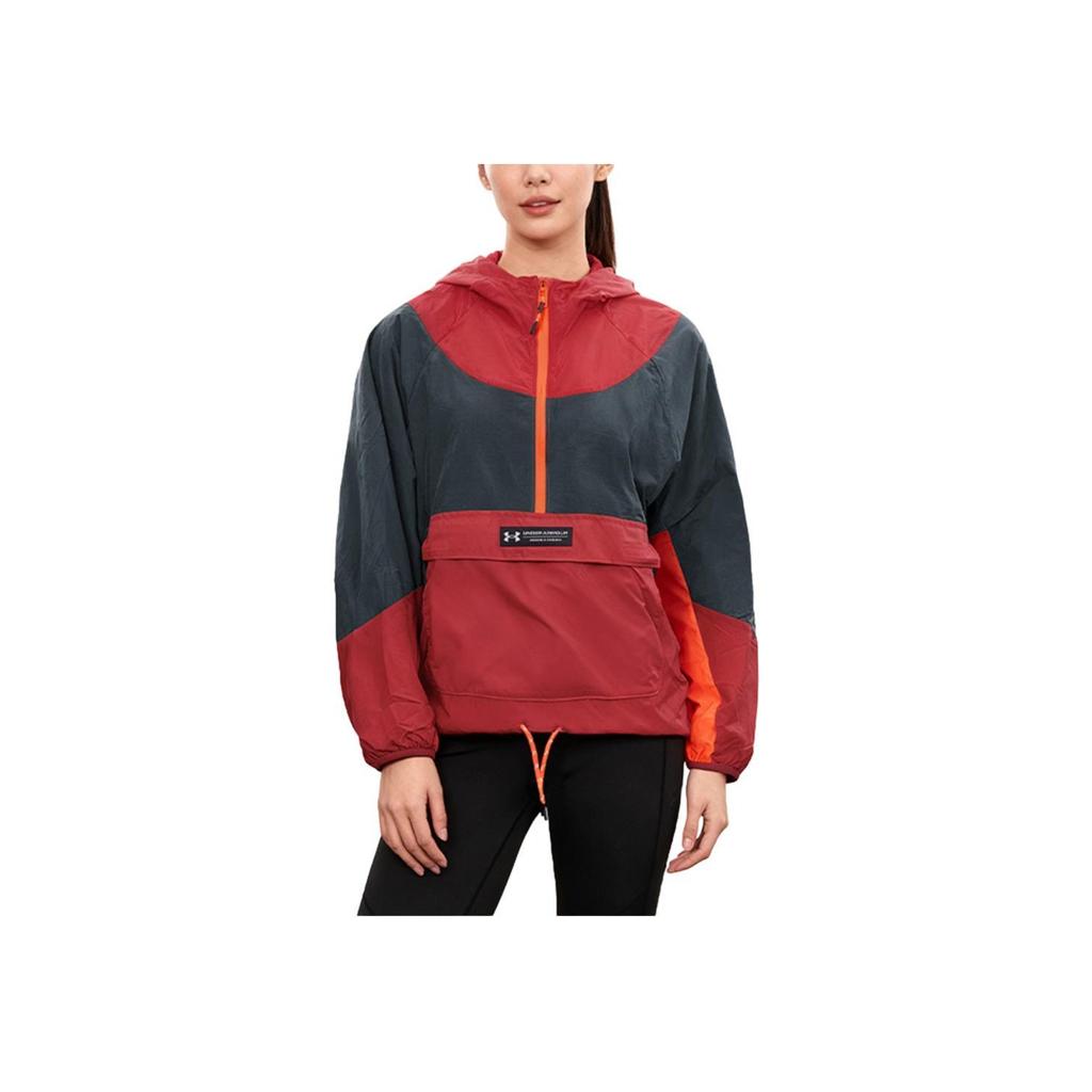 Under Armour Color Block Woven Half-Zip Hooded Training Sweatshirt Women Sweatshirt Red 1376920-638