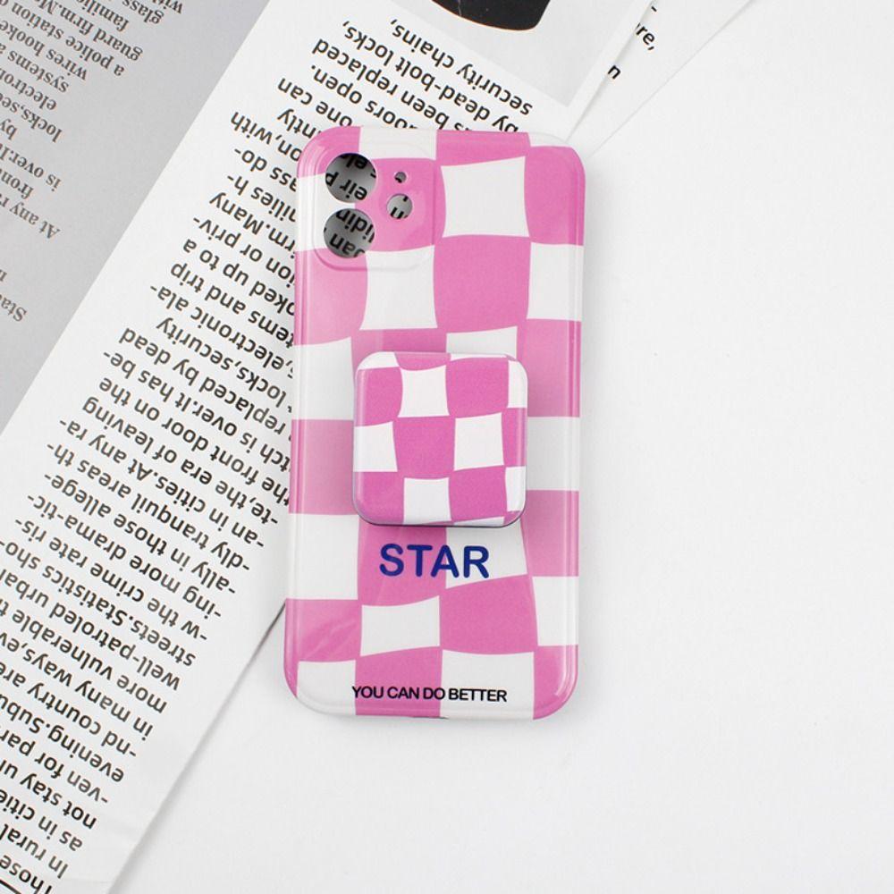 Personalized Cellphone Finger Grip Cosmetic Mirror Phone Stand Holder Plaid Mirror Makeup Mirror