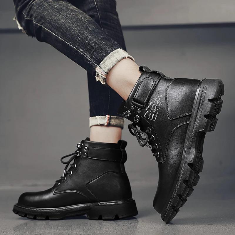 Nuevos Zapatos de Moda de Caña Alta para Hombre Botas Tobilleras de Motocicleta para Hombre Botas Impermeables Hombre Zapatos de Cuero Bota Casual Botas Para Hombre