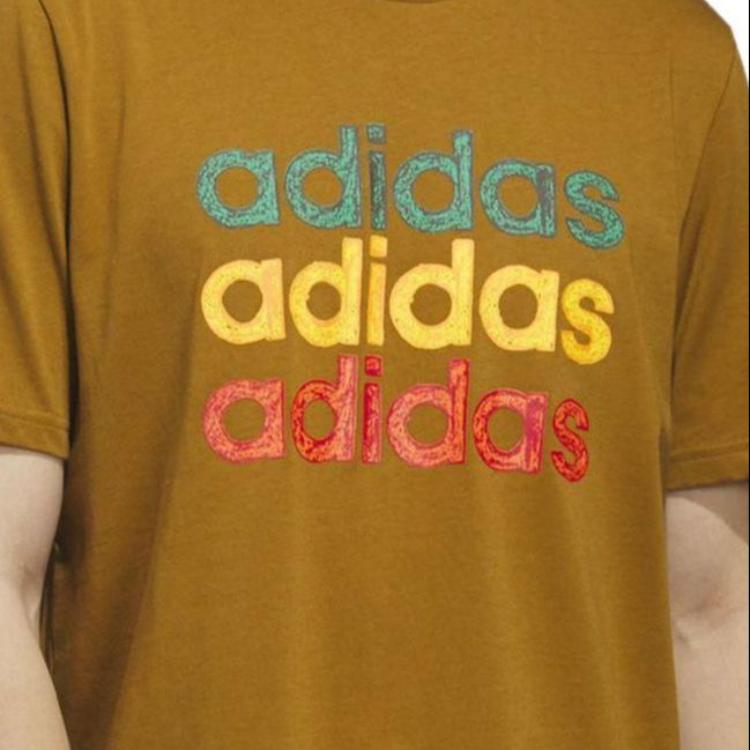 adidas Letter Logo Print Solid Color Round Neck Short Sleeve T-Shirt Men Tops Brown HS2525