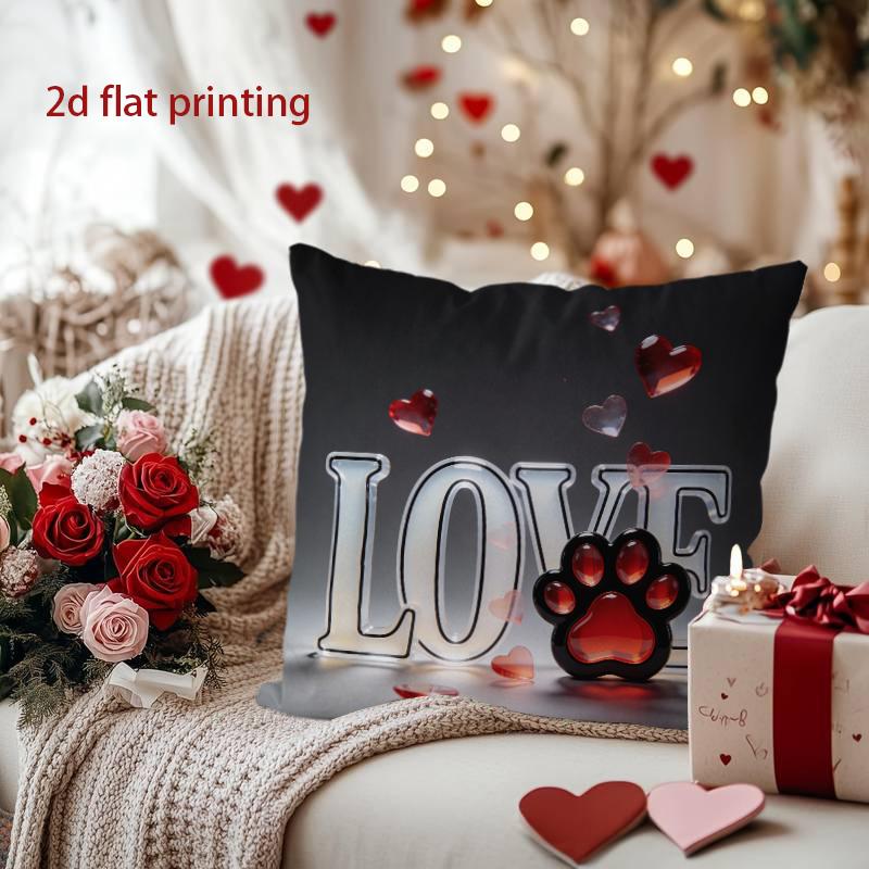 

Love with Paw Print Heart-Shaped Throw Pillow Pattern Cushion Cover Suitable for Sofa Bedroom Car Pillow Cover 16x16Inch