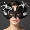 Black White Feather Masque Masquerade Masque, Halloween Half Face Vintage Venetian Party Witch Theme Supplies Eye for Carnival Costume, Mardi