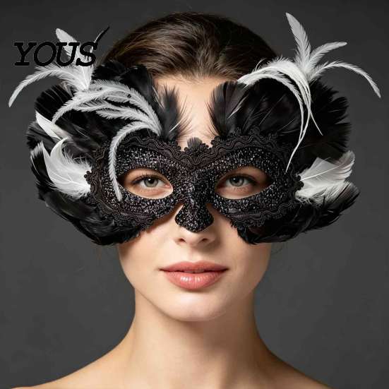 Black White Feather Masque Masquerade Masque, Halloween Half Face Vintage Venetian Party Witch Theme Supplies Eye for Carnival Costume, Mardi