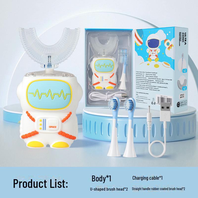 מברשת שיניים חשמלית לילדים עם עיצוב מצויר של אסטרונאוט, דינוזאור וחדי קרן