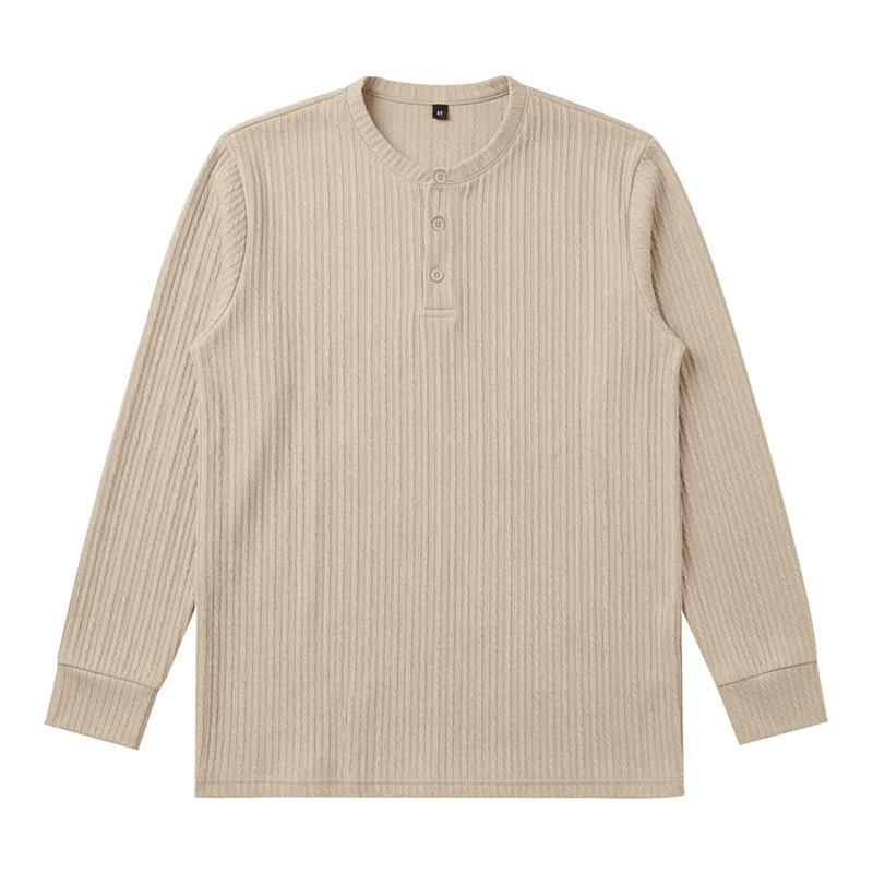 Herren Langarm Henley Shirt, Zopfmuster Gerippt Gestrickt Knopfleiste Lässig Rundhals Tägliches Herbst Winter Oberteil