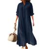 Cotton Linen Long Irregular Dress Shirt Lapel Button Casual Dress Comfy Loose Daily Wear