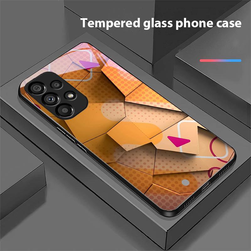 Geometrisches Muster Für Samsung Galaxy S10 20 Plus 21 FE 22 23 24 FE 25 Ultra Schwarz Gehärtetes Glas Handyhülle Hartschale