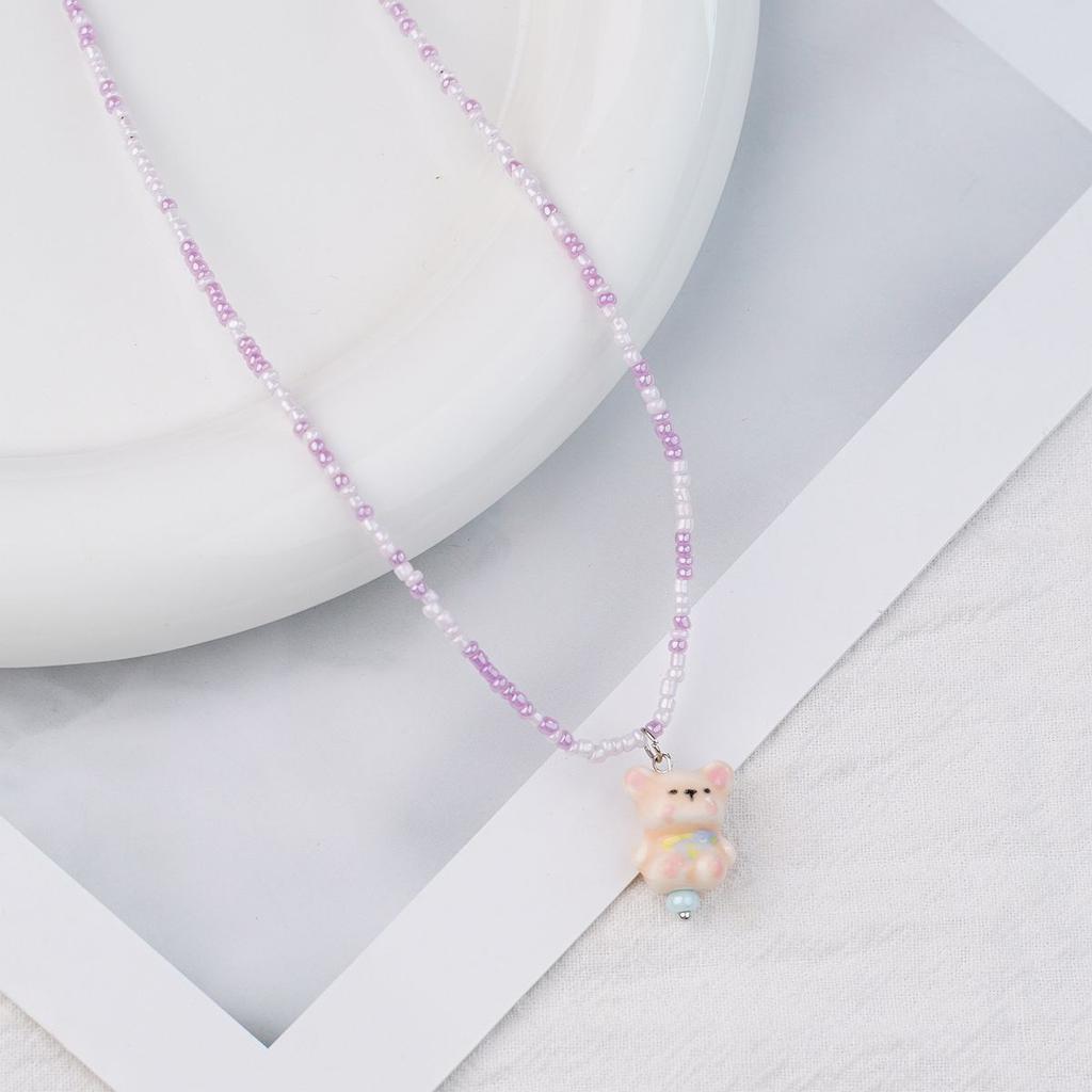 Bohemian Rice Beads Colored Beaded Ceramic Clouds Cute Fresh Necklace Neck Chain Collarbone Chain