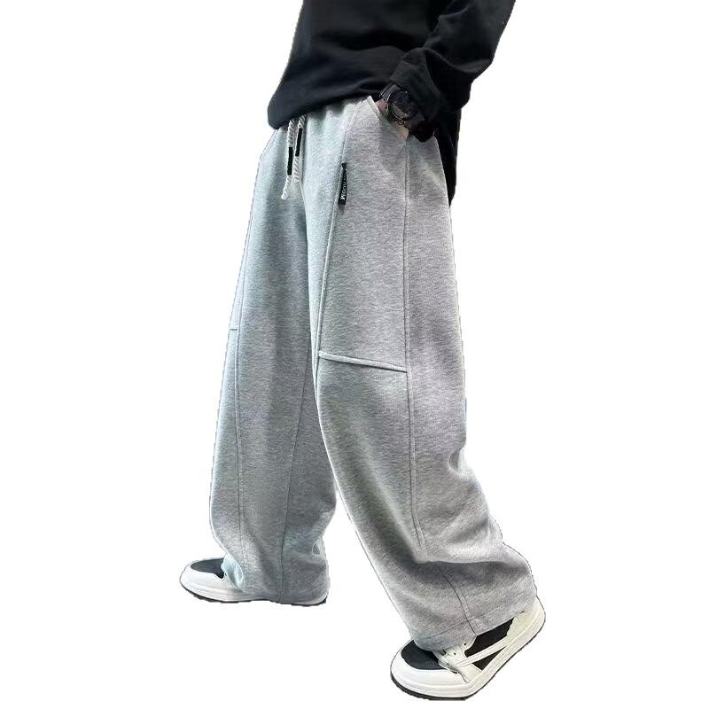 Pantaloni Casual Bambino Primavera Vita Elastica Nera Gamba Dritta Pantaloni della Tuta per Ragazzi Tasca Larga Pantaloni Bambino
