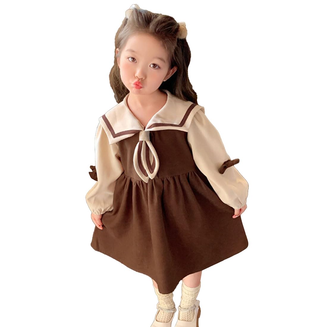 

Платье SLINX с длинным рукавом, с лентой и матросским воротником, милое и идеально подходящее для принцессы или в качестве QZ13, для девочек, в морском стиле, воротник весенне-осенний, хлопок,